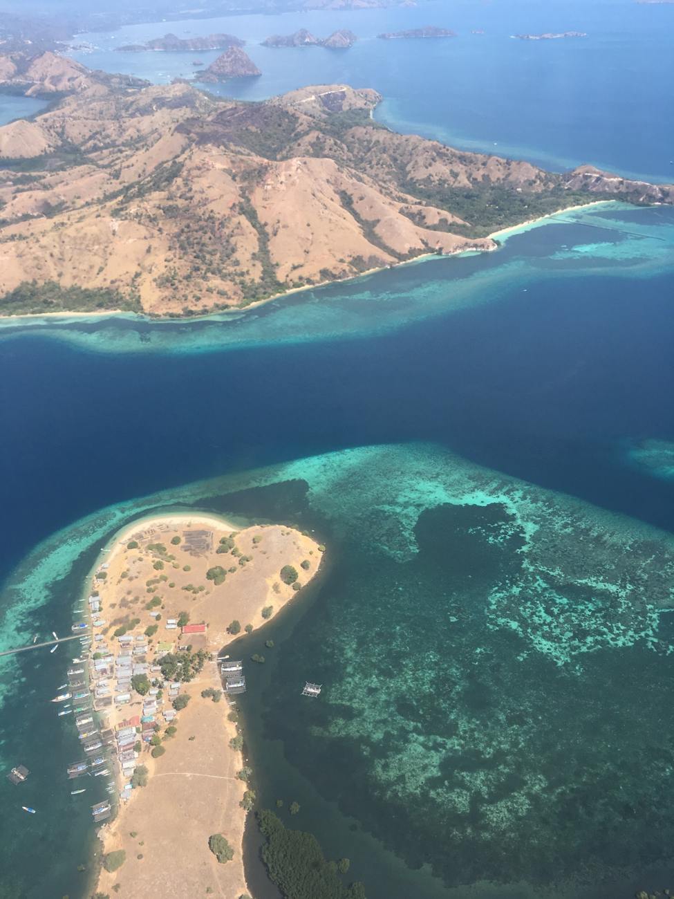 Aerial view from the plane over the Komodo archipelago