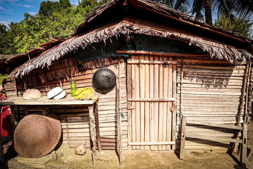 Typical house in a village in Molucca with a sago-leaf roof