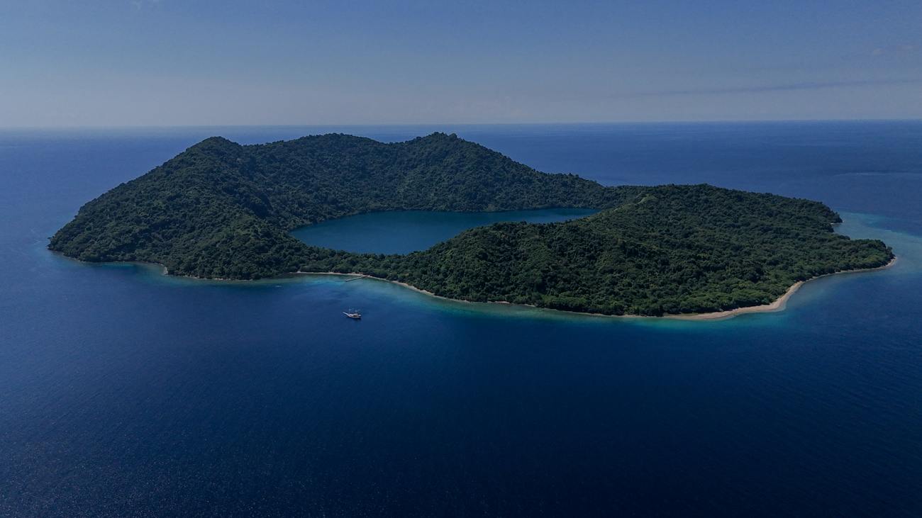 Aerial view of Satonda Island and its crater lake